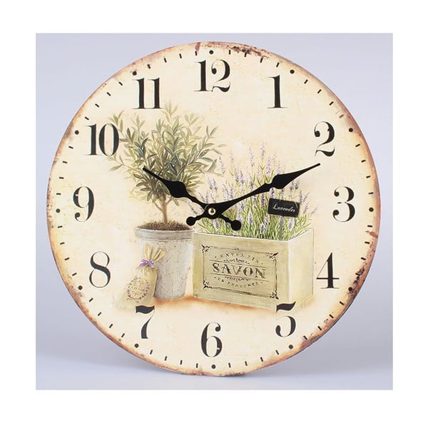 Dřevěné hodiny Savon Lavender, 34 cm