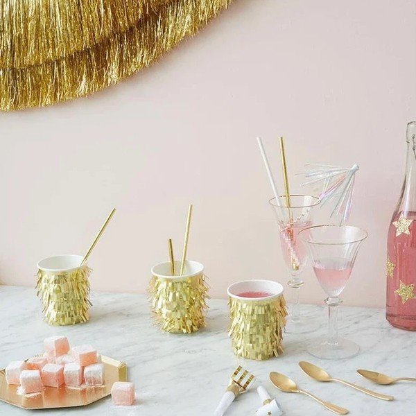 Ühekordsed pabertopsid 8tk komplektis Gold Fringe Party - Meri Meri-image-2