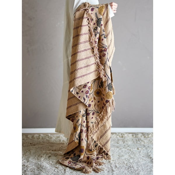 Taaskasutatud puuvillast pruun tekk 130x160 cm Eydis - Bloomingville-image-1