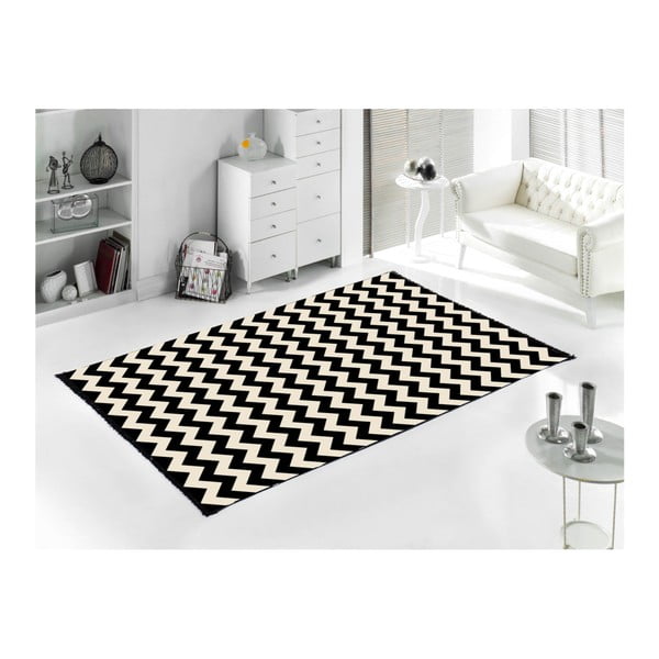 Must-valge kahepoolne vaip Zig Zag 80 x 150 cm - Cihan Bilisim Tekstil-image-3