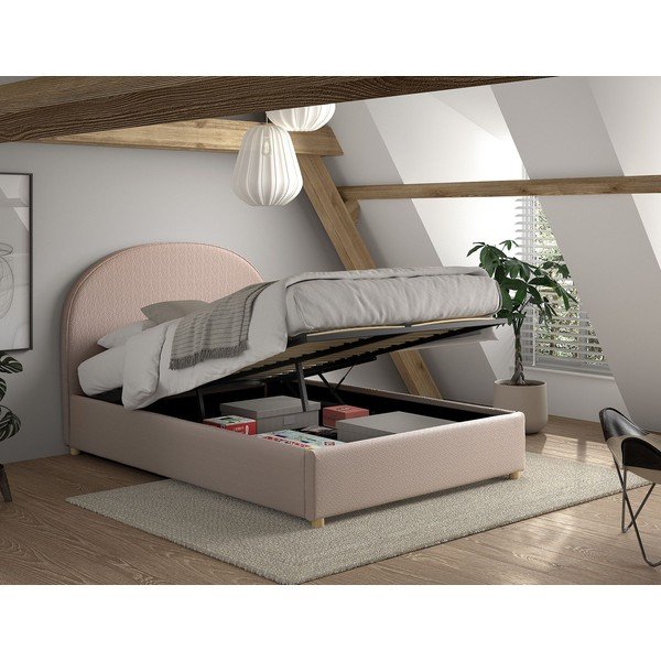 Roosa polsterdatud kaheinimesevoodi koos panipaiga ja voodipõhjaga 140x200 cm Moon - Vipack-image-2