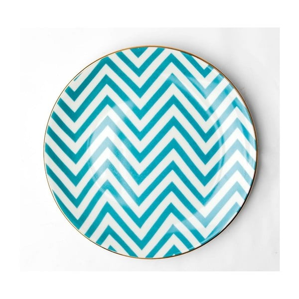 Tyrkysovobílý porcelánový talíř Vivas Zigzag, Ø 23 cm
