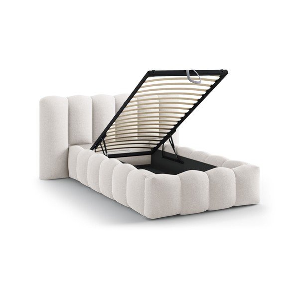 Kreem polsterdatud üheinimesevoodi koos panipaiga ja voodipõhjaga 90x200 cm Lupine - Micadoni-image-1