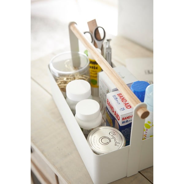 Valge multifunktsionaalne kast pöögist detailidega tööriistakast, pikkus 29 cm Tosca - YAMAZAKI-image-3