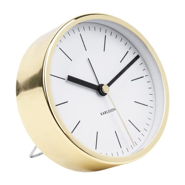 Bílé stolní hodiny s detaily ve zlaté barvě Karlsson Minimal, ⌀ 10 cm