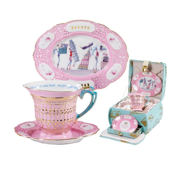 Porcelánová sada šálku, podšálku a talíře Italy