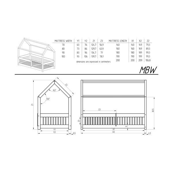 Männipuidust lahtikäiv majakujuline lastevoodi koos panipaigaga 90x160 cm Mila MBW - Adeko-image-4