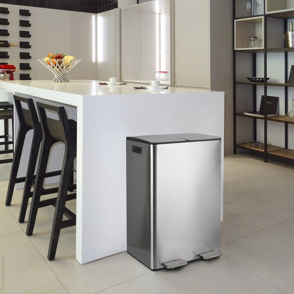 Matt hõbedane terasest prügikast 2x30 l sorteeritud jäätmete jaoks/pedaaliga Aliya - Spirella-image-1