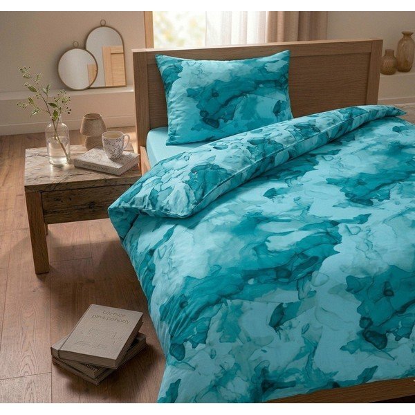 Türkiissinine puuvillasatiinist üheinimesevoodipesu 140x200 cm Deluxe Minerals - My House-image-1