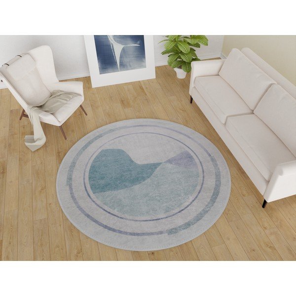 Sinine-kreem pestav ümmargune vaip ø 120 cm Yuvarlak - Vitaus-image-1