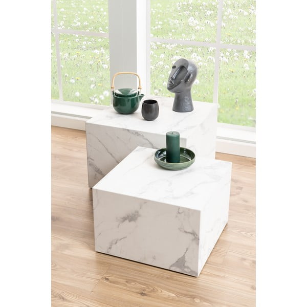 Valged marmori imitatsiooniga diivanilauad 2tk komplektis 58x58 cm Dice - Actona-image-1