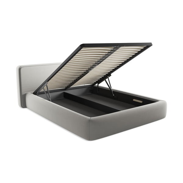 Helehall polsterdatud kaheinimesevoodi koos voodipõhja ja panipaigaga 160x200cm Kiana - Makamii-image-3