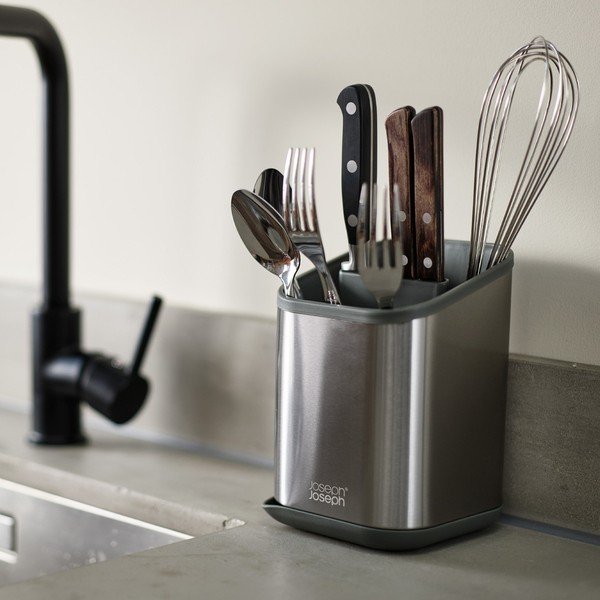 Läikiv hõbedane roostevabast terasest söögiriistade kuivatusrest 11x11,5 cm Duo Steel - Joseph Joseph-image-1