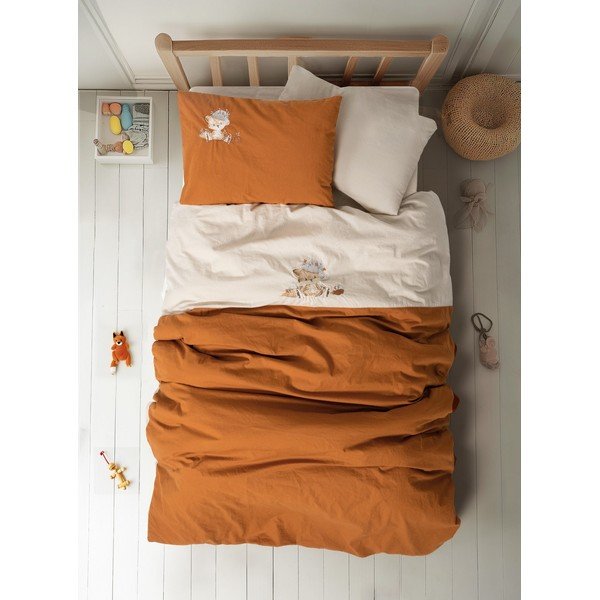 Oranž-beež puuvillane 4-osaline laste voodipesu 100x150 cm Clever - Mijolnir-image-1