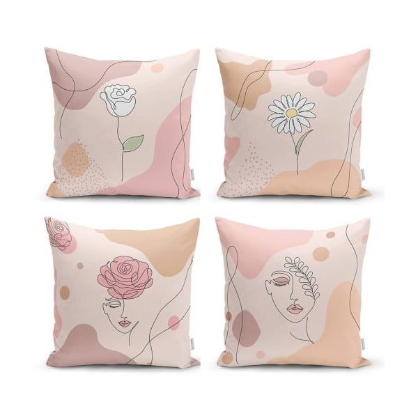 4 dekoratiivse padjakoti komplekt Draw Art Women, 45 x 45 cm - Minimalist Cushion Covers