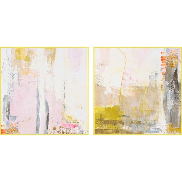 Trükitud/käsitsi maalitud elementidega maalid komplektis 2 raamiga/lõuendil 41,5x41,5 cm New Age Yellow - Malerifabrikken