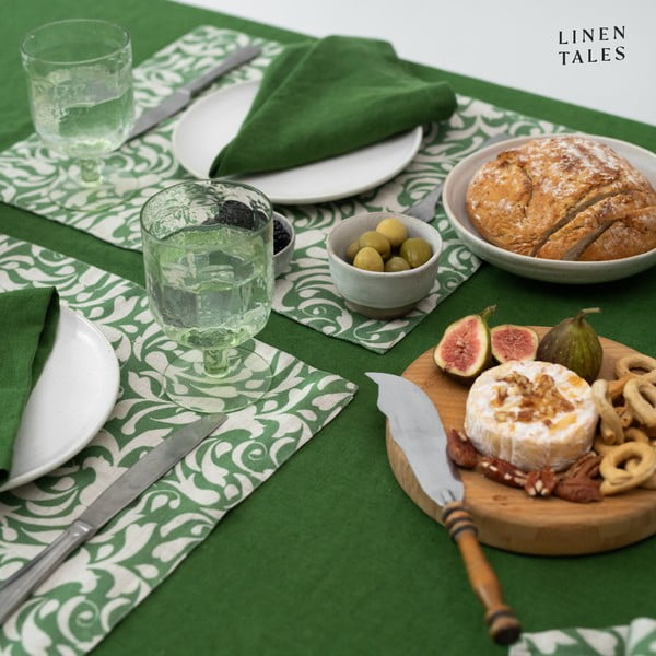 Linane lauamatt 35x45 cm Evergreen Damask - Linen Tales-image-1