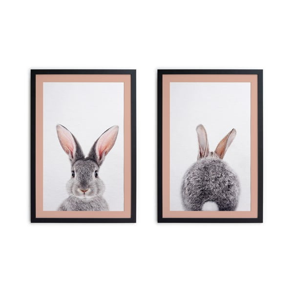 2 maalist koosnev komplekt mustas raamis Rabbit, 30 x 40 cm - Madre Selva
