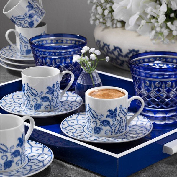 Sada 6 porcelánových šálků s podšálkem Kutahya Ornament, 50 ml-image-1