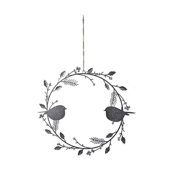 Vánoční závěsný věnec s ptáky ve stříbrno-šedé barvě Ego Dekor