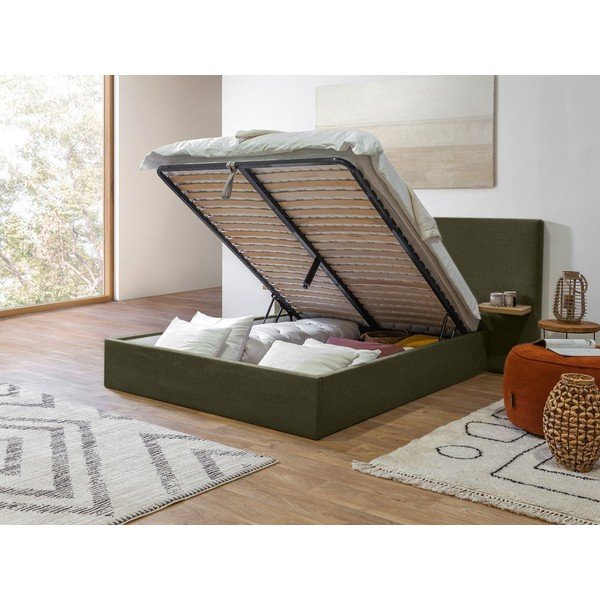 Tumeroheline polsterdatud kaheinimese voodi, millel on riiulid 160x200 cm Blandine - Bobochic Paris-image-3