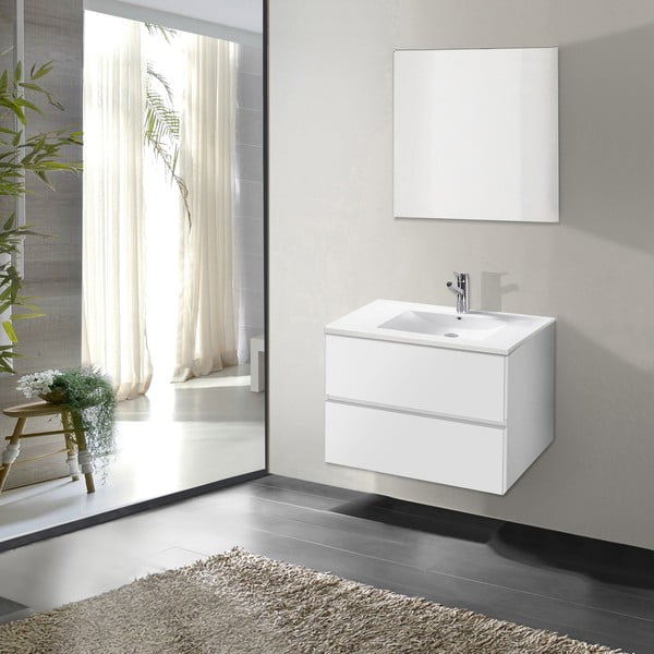 Koupelnová skříňka s umyvadlem a zrcadlem Flopy, odstín bílé, 60 cm