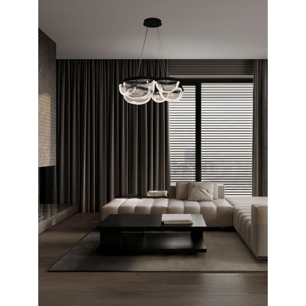 Mattmust terasest hämardatav LED-rippvalgusti klaasist varjuga, ø 83 cm Clair - Nova Luce-image-1