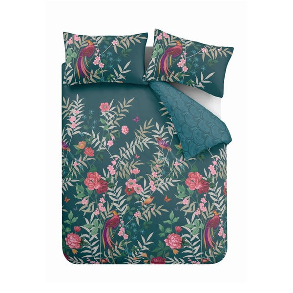 Roheline voodipesu kaheinimesevoodile 200x200 cm Tropical Floral Birds - Catherine Lansfield