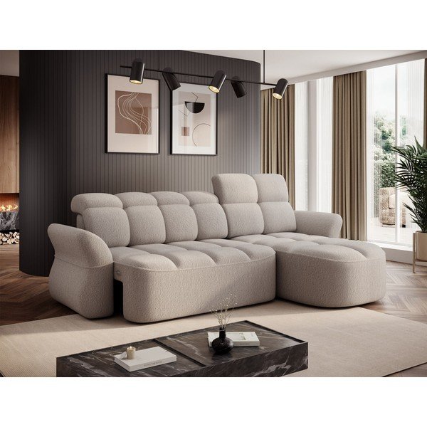 Beež bouclé-kangast lahtikäiv/sahtliga nurgadiivan (parem nurk/lamamisosaga) Beneth – ELTAP-image-3