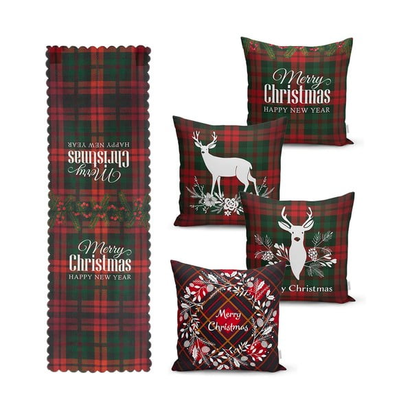 Komplekt 4 jõulupadjakatet ja lauajooksikut Tartan Christmas - Minimalist Cushion Covers