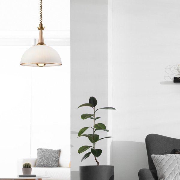 Kuldne rippvalgusti klaasist varjuga ø 30 cm Ciara - LAMKUR-image-1