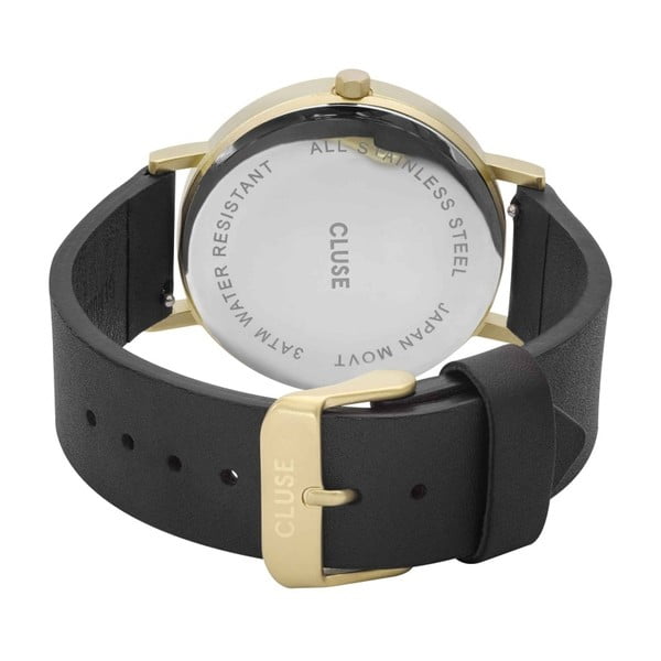 Dámské hodinky s černým koženým řemínkem a bílým mramorovým ciferníkem Cluse La Roche Star-image-2