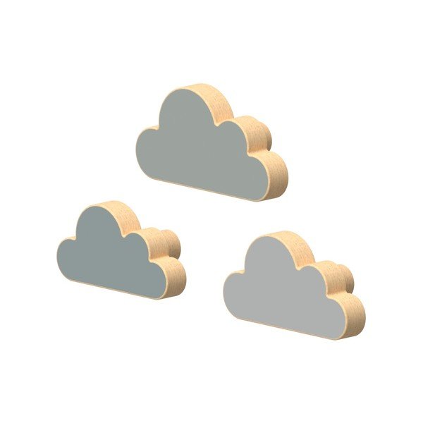 Helesinised pöögipuust seinakonksud 3-osalise komplektina Cloud - Cam Cam Copenhagen