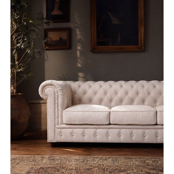 Kreemjas sametne diivan 230 cm Cambridge - Ropez-image-3