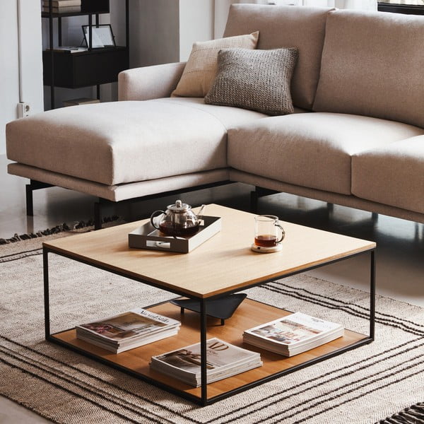 Pruun kohvilaud pähklipuidust lauaplaadiga 80x80 cm Yona - Kave Home-image-1