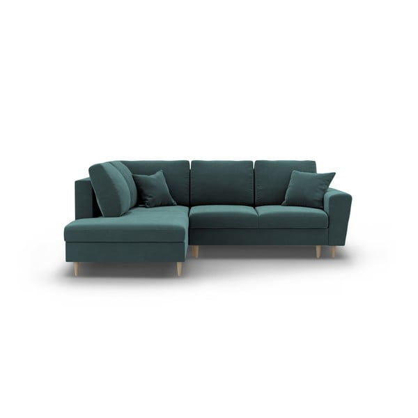 Petrooleumi värvi sametist panipaigaga nurgadiivanvoodi (vasak nurk/"L"-kujuline) Kyoto - Cosmopolitan Design