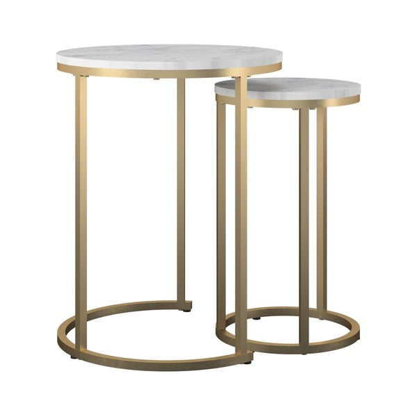 Valged-kuldsed ümmargused kohvilauad marmorist dekooriga, ø 45 cm, 2 tk komplektis Amelia - CosmoLiving by Cosmopolitan-image-2