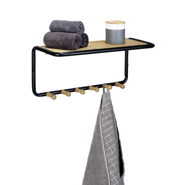 Must/puiduvärvi metallist seinanagi koos riiuliga Loft - Wenko-image-2