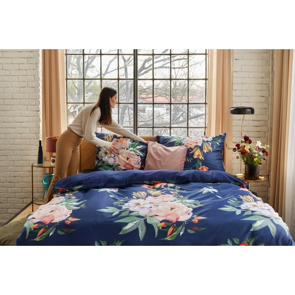 Mereväe sinine puuvillane kahene voodipesu 200 x 200 cm Floret - Bonami Selection-image-4