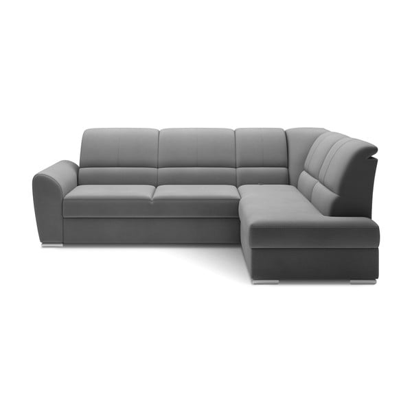 Hall sametist lahtikäiv/sahtliga nurgadiivan (parem nurk/L-kujuline) Siber – ELTAP