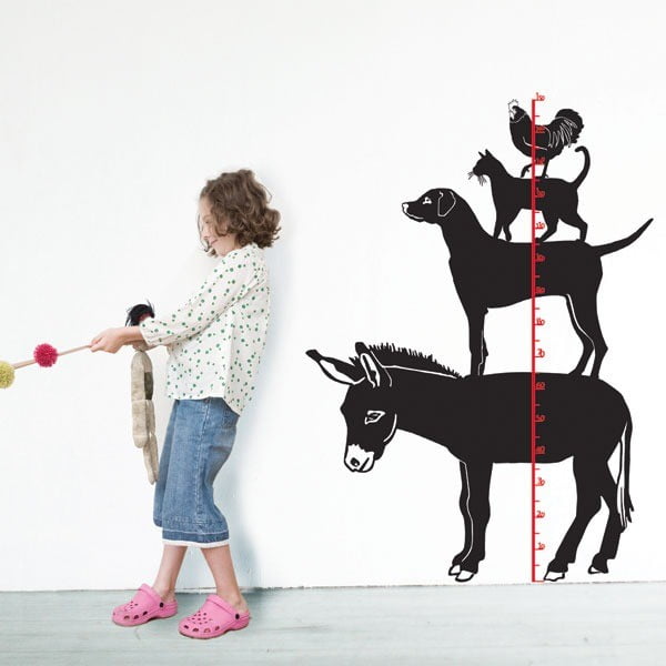 Samolepka na zeď Animals height chart, 90x150 cm