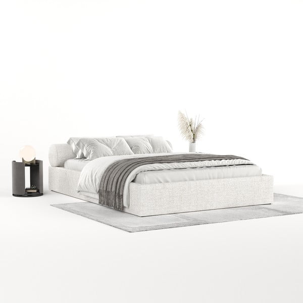 Kreem polsterdatud kaheinimesevoodi panipaiga ja liistudest voodipõhjaga 160x200 cm Solvo - Maison de Rêve-image-2