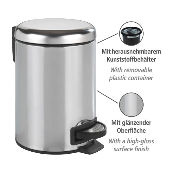 Hõbedast läikiv pedaaliga prügikast, 3 l Leman - Wenko-image-4