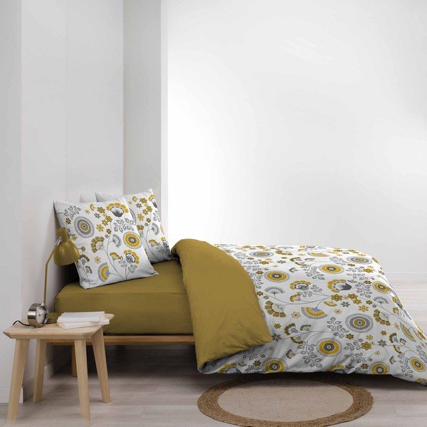 Kollane-valge pikendatud musliinist voodipesu kaheinimesevoodile 260x240 cm Garance - douceur d'intérieur-image-3