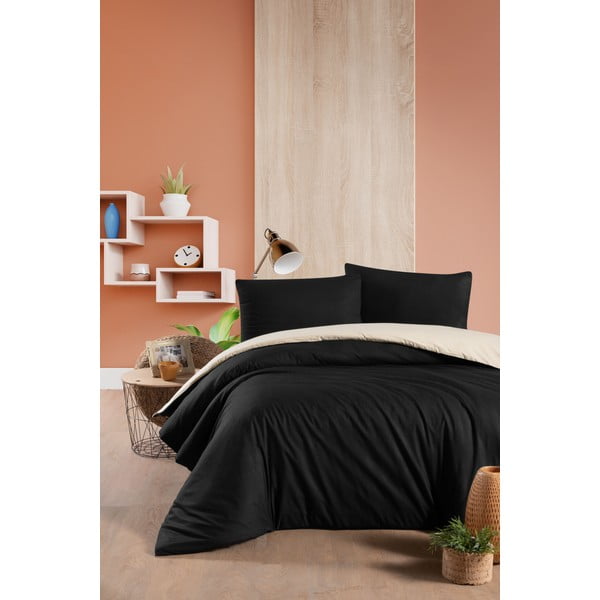 Must ja kreemikas puuvillane voodipesu kaheinimesevoodile/ pikendatud linadega 200x220 cm - Mila Home-image-1