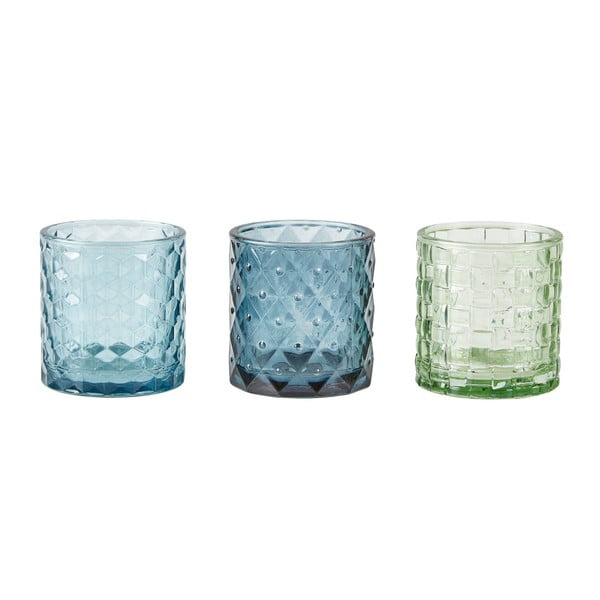 Sada 3 modrých svícnů na čajovou svíčku KJ Collection Glass, 7 x 7,5 cm