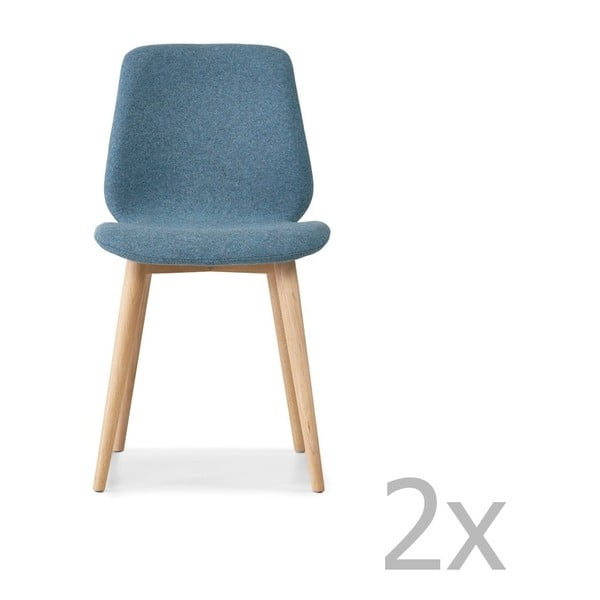 Sada 2 modrých jídelních židlí s nohami z masivního dubového dřeva WOOD AND VISION Cut