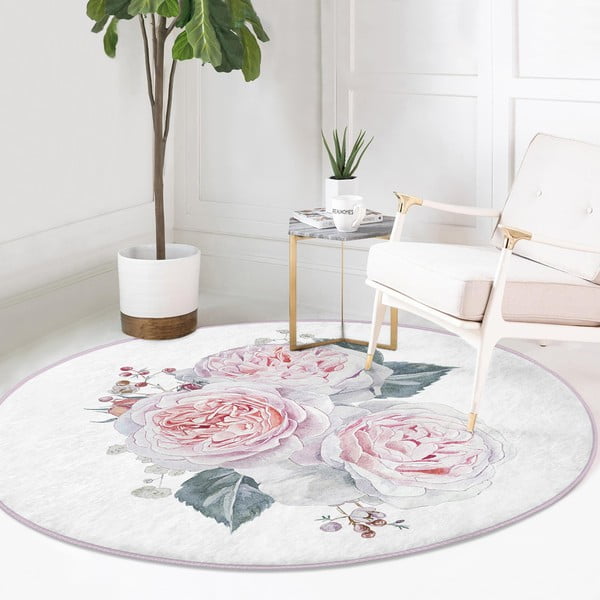 Valge-roosa pestav ümmargune vaip, sobitub robottolmuimejaga ø 80 cm Comfort - Mila Home-image-2