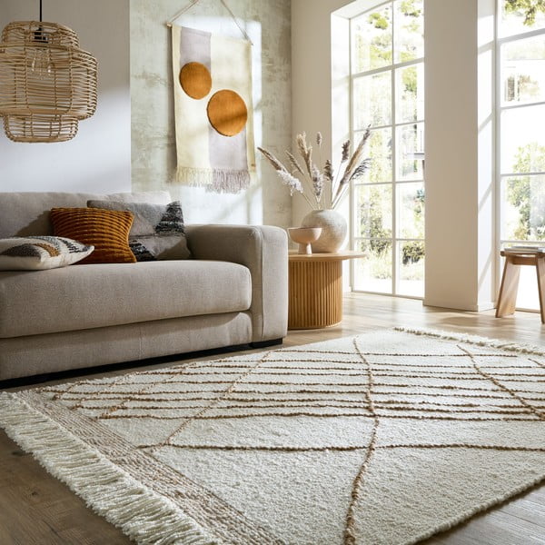 Kreem käsitsi kootud villasegu vaip 120x170 cm Astera Linear - Flair Rugs-image-1