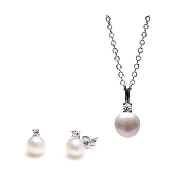 Sada náhrdelníku a náušnic se Swarovski krystaly GemSeller Clussi, bílé perly